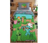 Parure de Lit Minecraft Animaux Enfant, 100% Coton Oeko-Tex, Lit 1 place, Housse de Couette 140x200 cm, Taie d'oreiller 63x63 cm