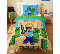 Parure de Lit Minecraft Châteaux Enfant, 100% Coton Oeko-Tex, Lit 1 place, Housse de Couette 140x200 cm, Taie d'oreiller 63x63 cm