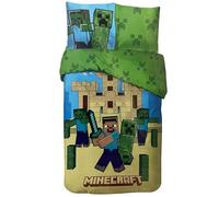 Parure de Lit Minecraft Coton 140x200 cm - Housse de Couette + 1 Taie d'oreiller 63x63 cm - 100% Marchandise Officielle (C)