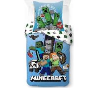 Parure de Lit Minecraft Coton 140x200 cm - Housse de Couette + 1 Taie d'oreiller 63x63 cm - 100% Marchandise Officielle (A)