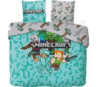 Parure de Lit Minecraft Coton 240x220 cm - 2 Personnes - Housse de Couette + 2 Taie d'oreiller 63x63 cm - 100% Marchandise Officielle (B)