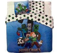 Parure de Lit Minecraft Coton 240x220 cm - 2 Personnes - Housse de Couette + 2 Taie d'oreiller 63x63 cm - 100% Marchandise Officielle (A)