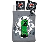 Parure de Lit Minecraft Green 1 Personne, Housse de Couette 140x200 cm + Taie d'oreiller 65x65 cm, Polycoton
