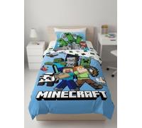 Parure de Lit Minecraft Housse de Couette Licence Réversible avec Taie d'oreiller, 2 Pièces (140x200 cm + 65x65 cm), 1 Personne (Parure Minecraft-a)