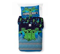 Parure de Lit Minecraft pour Enfant | Housse de Couette 140x200 cm avec Taie d’Oreiller 50x70 cm, 100% Coton | Linge de Lit Réversible, Doux et Respirant (Minecraft - Plans Nocturnes)