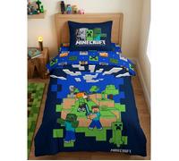 Parure de Lit Minecraft Your Back Enfant, 100% Coton Oeko-Tex, Lit 1 place, Housse de Couette 140x200 cm, Taie d'oreiller 63x63 cm