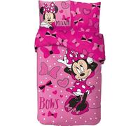 Parure de Lit Minnie Mouse Disney 100% Coton 140x200 cm - Housse de Couette + 1 Taie d'oreiller 63x63 cm - 100% Marchandise Officielle (A)