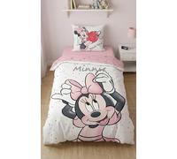 Parure de Lit Minnie White, 100% Coton, Housse de Couette Réversible 140x200 cm + Taie d'oreiller 65x65 cm avec Coeurs