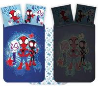 Parure de lit Motif Spidey phosphorescente | Housse de Couette Junior 100x135 cm + taie d'oreiller 40x60 cm, 100% Coton | Parure de lit réversible et Douce Spiderman, idéale pour Les Tout-Petits