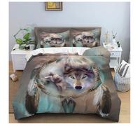Parure de lit - MOUTON MAISON DECO - Attrape-Rêves Animal Loup - Vert gris blanc - Microfibre- 220x240 cm