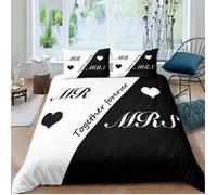 Parure de lit - MOUTON MAISON DECO - MR MRS coeurs ensemble toujours - Noir blanc - Microfibre - 220 x 240 cm