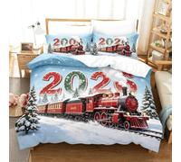 Parure de lit Noël 3 pièces housse couette 2 taies oreiller 2026 ,Fêtes | 2026 Parure Noël 135X200cm housse couette 2 taies d'oreiller, entretien facile pour chambre festive(135*200cm)
