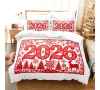 Parure de lit Noël 3 pièces housse couette 2 taies oreiller chaud ,Fêtes | 2026 Parure Noël 135X200cm housse couette 2 taies d'oreiller, entretien facile pour chambre festive(155*200cm)