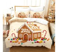 Parure de lit Noël 3 pièces housse couette 2 taies oreiller cosy ,Fêtes | 2026 Housse de couette festive 135X200cm 2 taies d'oreiller, design réversible Noël pour chambre période festive(135*200cm)