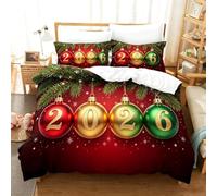 Parure de lit Noël 3 pièces housse couette 2 taies oreiller doux ,Fêtes | 2026 Parure Noël 135X200cm housse couette 2 taies d'oreiller, entretien facile pour chambre festive(155*200cm)