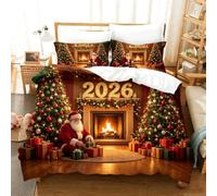 Parure de lit Noël 3 pièces housse couette 2 taies oreiller neuf ,Fêtes | 2026 Père Noël renne flocon housse couette 135X200cm 2 taies oreiller, impression 3D festif comme cadeau de Noël(135*200cm)