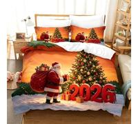 Parure de lit Noël 3 pièces housse couette 2 taies oreiller neuf ,Fêtes | 2026 Père Noël renne flocon housse couette 135X200cm 2 taies oreiller, impression 3D festif comme cadeau de Noël(135*200cm)