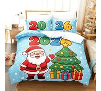 Parure de lit Noël 3 pièces housse couette 2 taies oreiller sapin ,Fêtes | 2026 Père Noël renne flocon housse couette 135X200cm 2 taies oreiller, impression 3D festif comme cadeau de Noël(135*200cm)