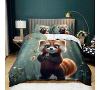 Parure de Lit Panda Roux Animal avec 2 Taies d'oreiller, Housse de Couette en Microfibre Douce Dessin Animé pour Adultes et Enfants 180x200 cm Parure de Lit 2 Personnes Décoration de Chambre