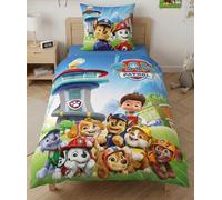 Parure de Lit Pat’ Patrouille - Housse de Couette Réversible Enfant 140x200 cm + Taie d'Oreiller 65x65 cm - Polycoton - Avec Chase, Marcus, Stella, Ruben et Ryder - Certifiée Oeko-Tex Standard 100 -
