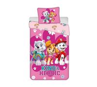 Parure de lit Pat Patrouille "Kind & Heroic" pour enfant 100% coton, ensemble de literie simple pour enfant, housse de couette 140 x 200 cm + taie d'oreiller 50 x 70 cm