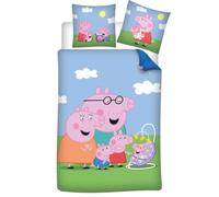 Parure de Lit Peppa Pig Enfant - Housse de Couette Réversible 140x200 cm + Taie d'oreiller 63x63 cm - Polycoton Doux - Certifiée Oeko-Tex Standard 100 - Fermeture Boutons