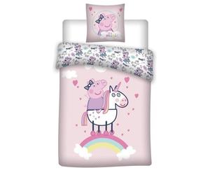 Parure de lit - Peppa Pig - Licorne - Coton 100% naturel - Rose - 140 x 200 cm