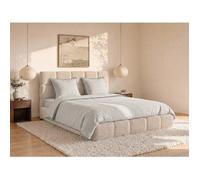 Parure de lit percale de coton 80 fils/cm² - Housse de couette 240 x 260 cm + 2 taies d'oreiller 63 x 63 cm - Beige passepoil noir