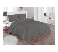 Parure de lit percale de coton 80 fils/cm² - Housse de couette 240 x 260 cm + 2 taies d'oreiller 63 x 63 cm - Gris passepoil blanc