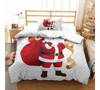 Parure De Lit Pi¿¿Ces Pour Christmas Santa Claus And Elk Impression D Housse De Couette En Microfibre Hypoallergique Avec Fermeture ¿¿Clair Sing