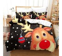Parure De Lit Pi¿¿Ces Pour Christmas Santa Claus And Elk Impression D Housse De Couette En Microfibre Hypoallergique Avec Fermeture ¿¿Clair King