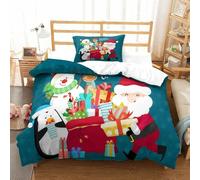Parure De Lit Pi¿¿Ces Pour Christmas Santa Claus And Elk Impression D Housse De Couette En Microfibre Hypoallergique Avec Fermeture ¿¿Clair Sing