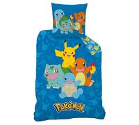 Parure de Lit Pokémon, Housse de Couette Réversible 140x200 cm, Taie d'oreiller 65x65 cm (Parure de lit Pokémon -A)