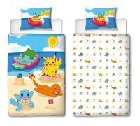 Parure de lit - POKEMON - Pikachu à la plage - Microfibre - 1 housse de couette 140 x 200 cm + 1 taie 63 x 63 cm