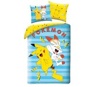 Parure de lit Pokemon Pikachu et Flambino, 100% Coton, Housse de Couette Réversible 140x200 cm + Taie d'oreiller 65x65 cm