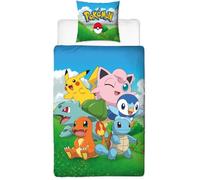 Pokémon Parure de lit enfant Pikachu, Salamèche et Carapuce Microfibre réversible Bleu 140 x 200 cm
