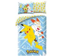 Parure de Lit Pokémon Réversible avec Pikachu et Flambino - Housse de Couette Enfant Certifiée Oeko-Tex Standard 100 - 140x200 cm avec Taie d'oreiller - 100% Polyester Doux
