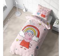 Parure de lit pour enfant Peppa Pig 135 x 200 cm, pour filles et garçons, 1 taie d'oreiller 80 x 80 cm + housse de couette 135 x 200 cm, idée cadeau pour fille, Peppa Pig & George, Smile arc-en-ciel