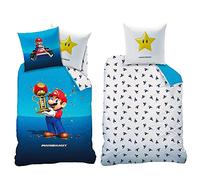 Parure de lit pour enfant Super Mario Kart Champion 135 x 200 cm + 80 x 80 cm 100 % coton renforcé Luigi Peach Bowser Yoshi Buu Huu fusée étoile bleue blindée taille allemande Fermeture Éclair
