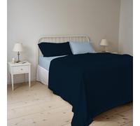 Parure de lit pour lit Double 100% Coton Naturel, fabriqué en Italie, Drap Housse avec Coins, Drap Dessus 240 x 300 cm et taies d'oreiller avec Rabat intérieur, Bleu foncé/Bleu Clair