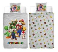 Parure de lit réversible MARIO BROS Super Mario microfibre 140 x 200 cm Gris clair avec impressions multicolores