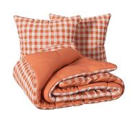 Parure de lit réversible texturée 3 pièces vichy housse + taies Terracotta 240x220 cm