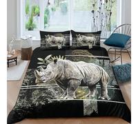 Parure de lit rhinocéros Art Chambre ado déco | Toucher Doux, Résistant à la Décoloration, Fermeture Cachée, Respirant, Toutes Saisons, Lavable, Facile Single（135x200cm）