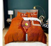 Parure de Lit Rouge Orange 140x200 cm Housse de Couette 1 Personnes Tennis Terrain Sport pour Adultes Garçons et Filles, Ensemble de Literie en Microfibre Douce avec 2 Taies d'oreiller 65x65 cm
