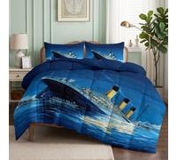 Parure de Lit Set Aventure Nautique Couette 160x200 cm avec 2 Taies d'oreiller 65x65 cm, Motif Cartoon Titanic, Couette en Polyester Coton Hypoallergénique Adulte Enfant-3PC Linge de Lit 2 Personnes