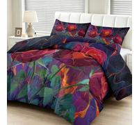 Parure de Lit Set Couette 160x200 cm avec 2 Taies d'oreiller 65x65 cm, Motif Floral Rose Rouge Psychédélique, Couette en Polyester Coton Hypoallergénique Adulte Enfant-Linge de Lit 2 Personnes