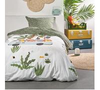 Parure de lit simple à motif - Blanc et vert - l 140 x L 200 cm