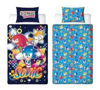Parure de lit Simple avec Licence Officielle Sonic The Hedgehog Double Face avec queues et articulations avec taie d'oreiller Assortie, Parfaite pour la Chambre des Enfants