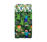 Parure de lit Simple Minecraft, Drap Plat, Drap Plat, taie d'oreiller, Vert, 100% Coton, Produit Officiel