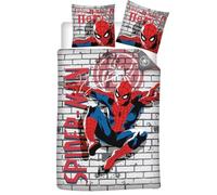 Parure de Lit Spiderman Graffiti 1 Personne, Housse de Couette 140x200 cm + Taie d'oreiller 65x65 cm, Polycoton